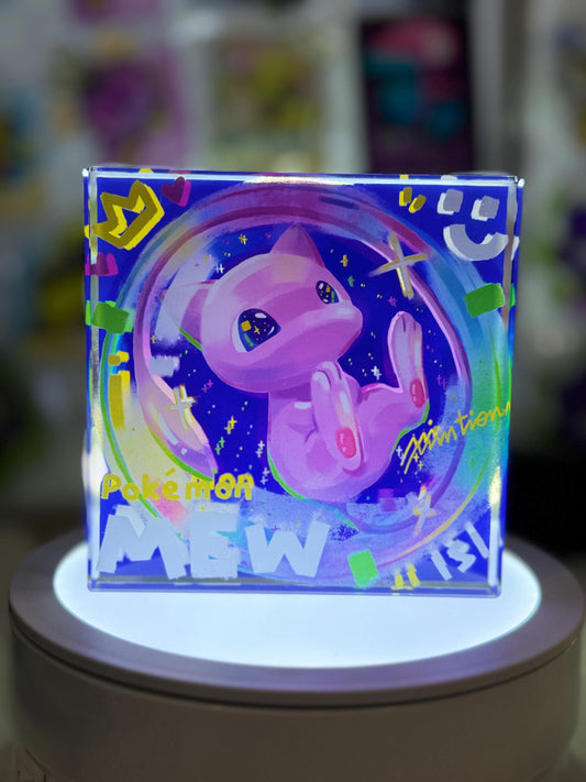 Mew CustomMade Pokemon Crystal Acrylic Block 10x10x1.5cm-Gift For him-Pokemon fan-Pokemon TCG PTCG-Pikachu Charizard Full Art