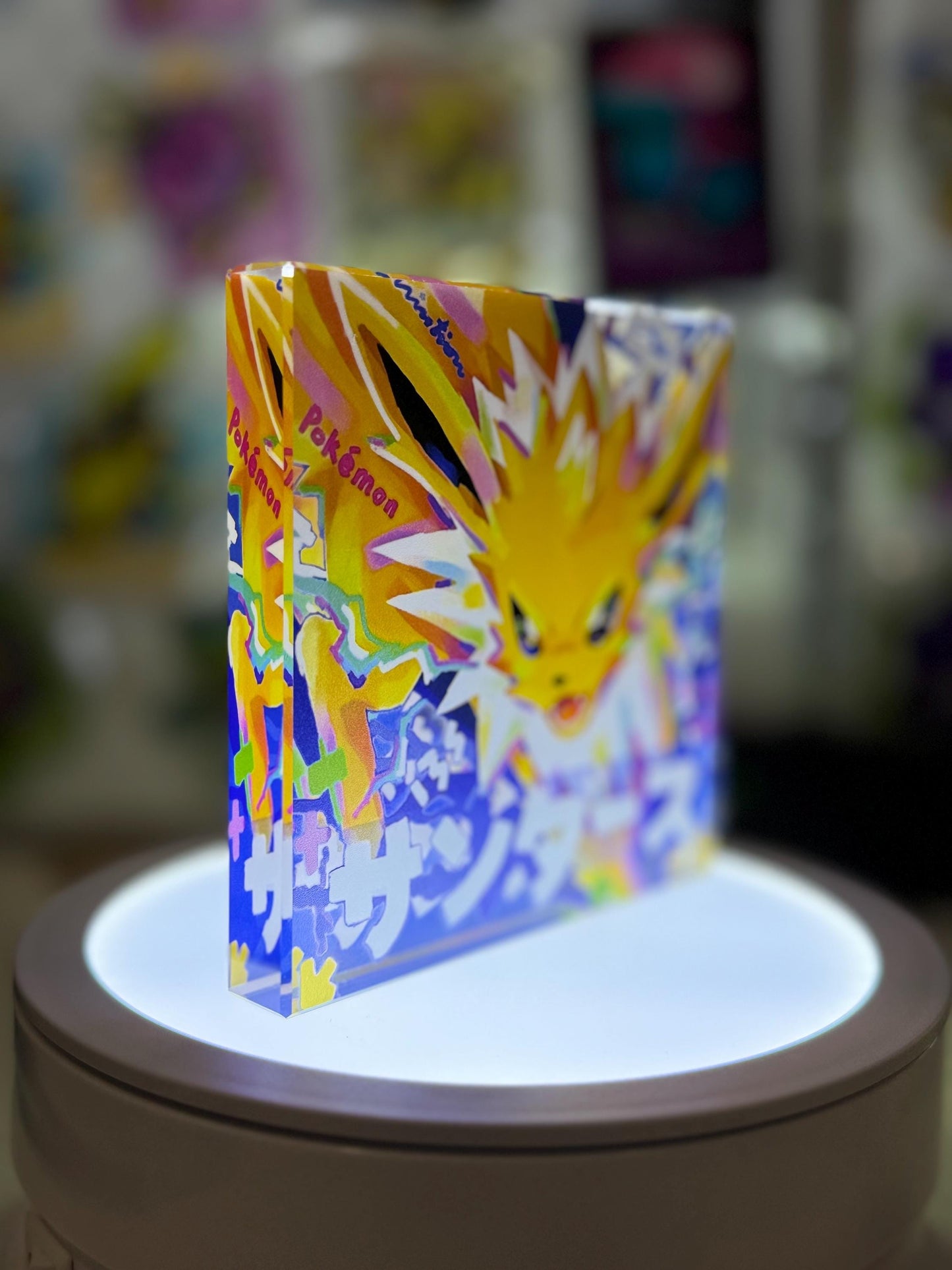 Eevee Jolteon CustomMade Pokemon Crystal Acrylic Block 10x10x1.5cm-Gift For him-Pokemon fan-Pokemon TCG PTCG-Pikachu Charizard Full Art