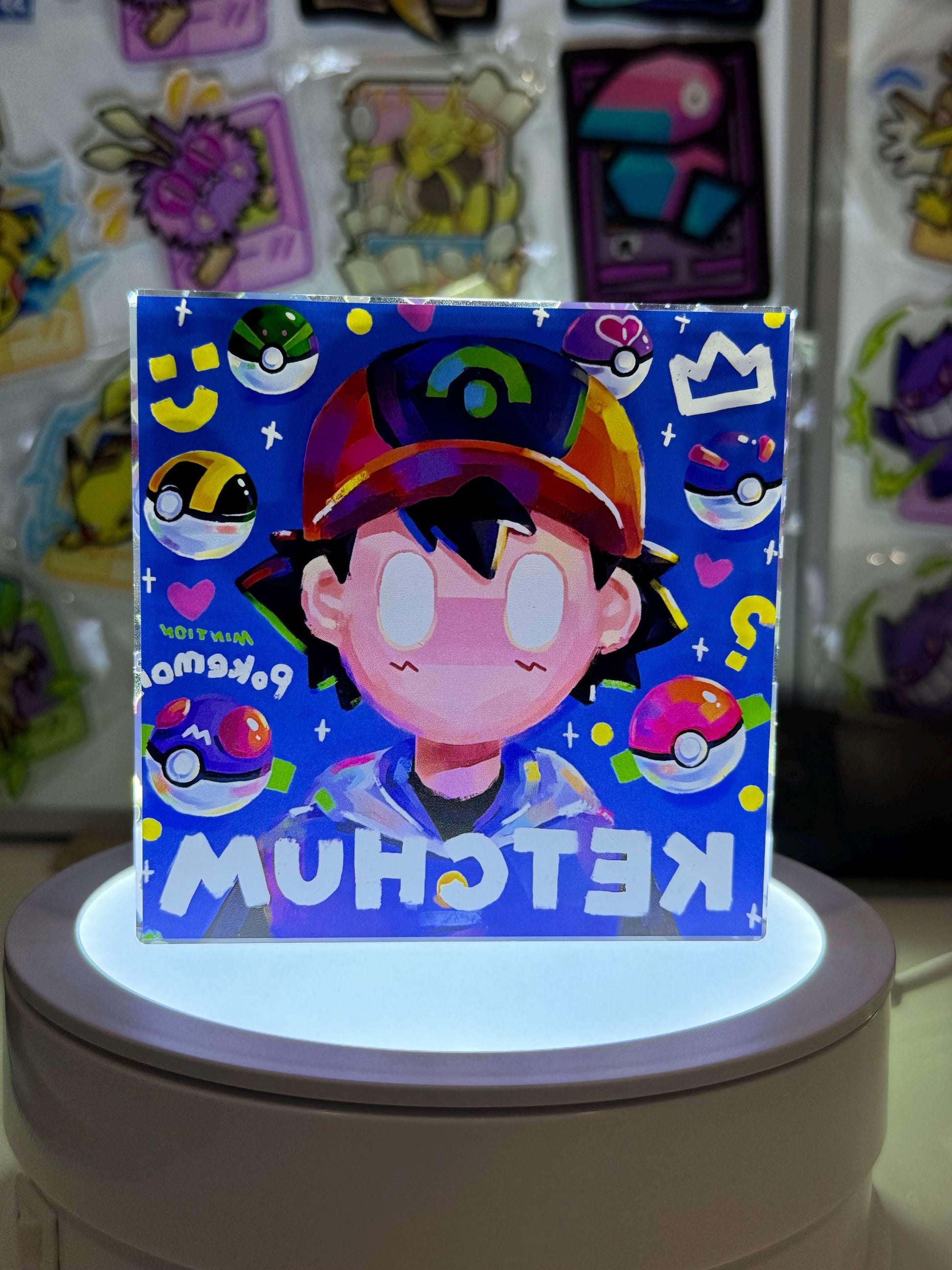 Ash CustomMade Pokemon Crystal Acrylic Block 10cmx10cmx1.5cm-Gift For him-Pokemon fan-Pokemon TCG PTCG-Pikachu Charizard Full Art