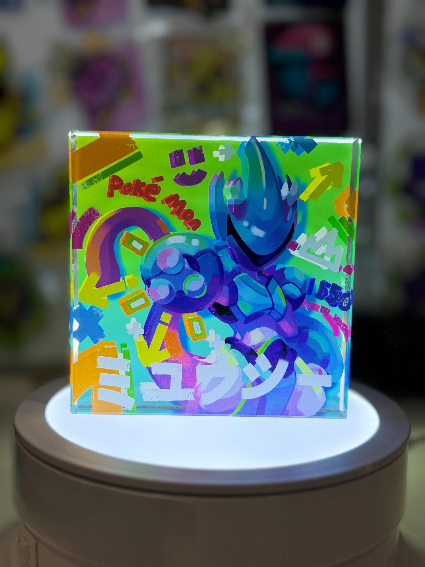 Mewtwo Pikachu CustomMade Pokemon Crystal Acrylic Block 10x10x1.5cm-Gift For him-Pokemon fan-Pokemon TCG PTCG-Pikachu Charizar Full Art