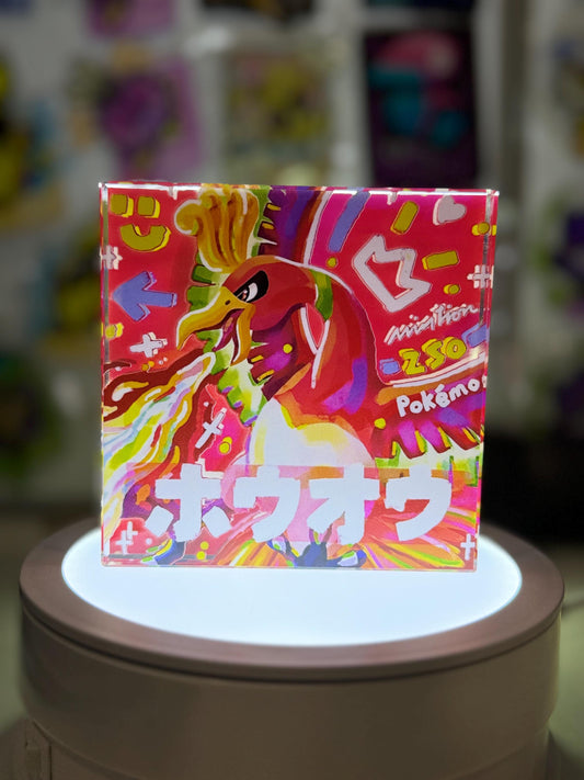 Ho-Oh CustomMade Pokemon Crystal Acrylic Block 10x10x1.5cm-Gift For him-Pokemon fan-Pokemon TCG PTCG-Pikachu Charizard Full Art
