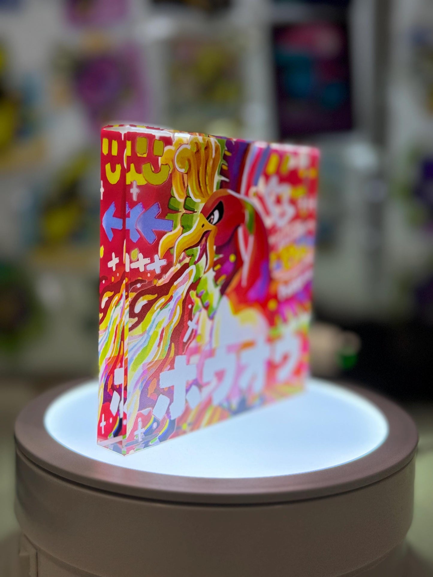 Ho-Oh CustomMade Pokemon Crystal Acrylic Block 10x10x1.5cm-Gift For him-Pokemon fan-Pokemon TCG PTCG-Pikachu Charizard Full Art