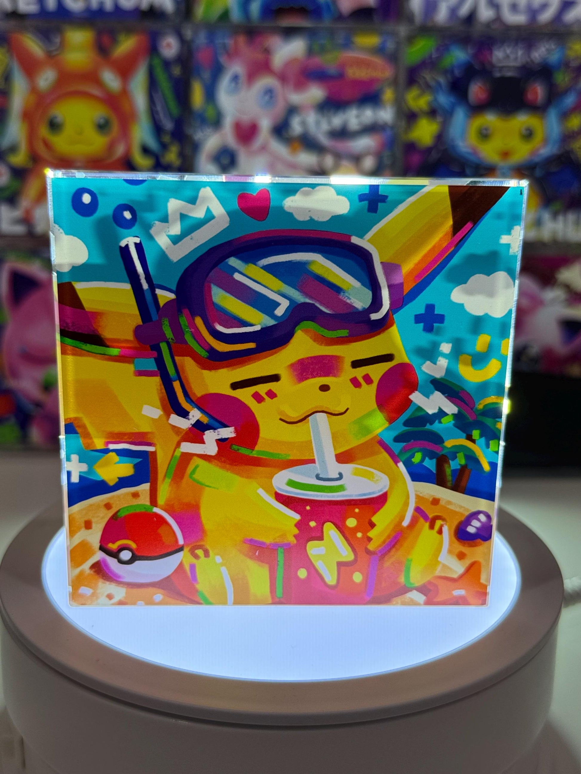 Pikachu CustomMade Pokemon Crystal Acrylic Block 10cmx10cmx1.5cm-Gift For him-Pokemon fan-Pokemon TCG PTCG-Pikachu Charizard Full Art