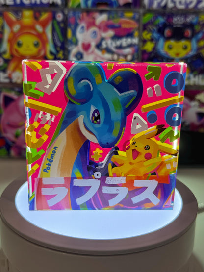 Lapras Pika CustomMade Pokemon Crystal Acrylic Block 10cmx10cmx1.5cm-Gift For him-Pokemon fan-Pokemon TCG PTCG-Pikachu Charizard Full Art
