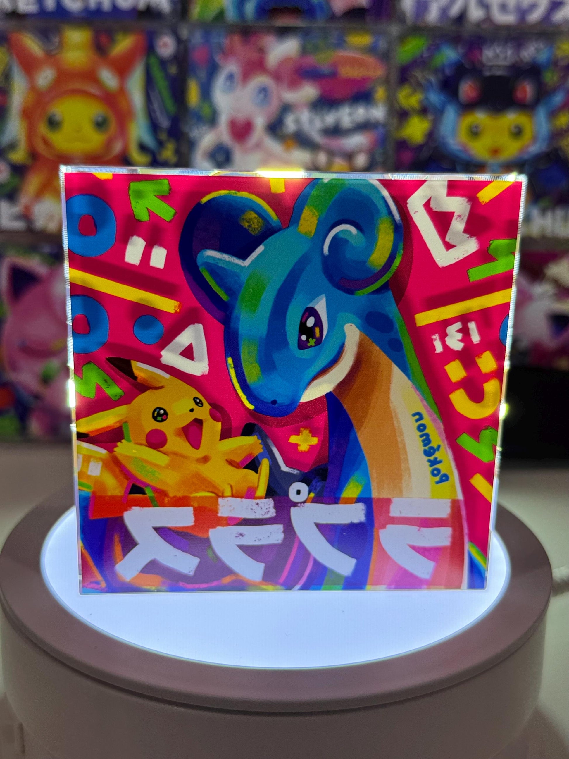 Lapras Pika CustomMade Pokemon Crystal Acrylic Block 10cmx10cmx1.5cm-Gift For him-Pokemon fan-Pokemon TCG PTCG-Pikachu Charizard Full Art