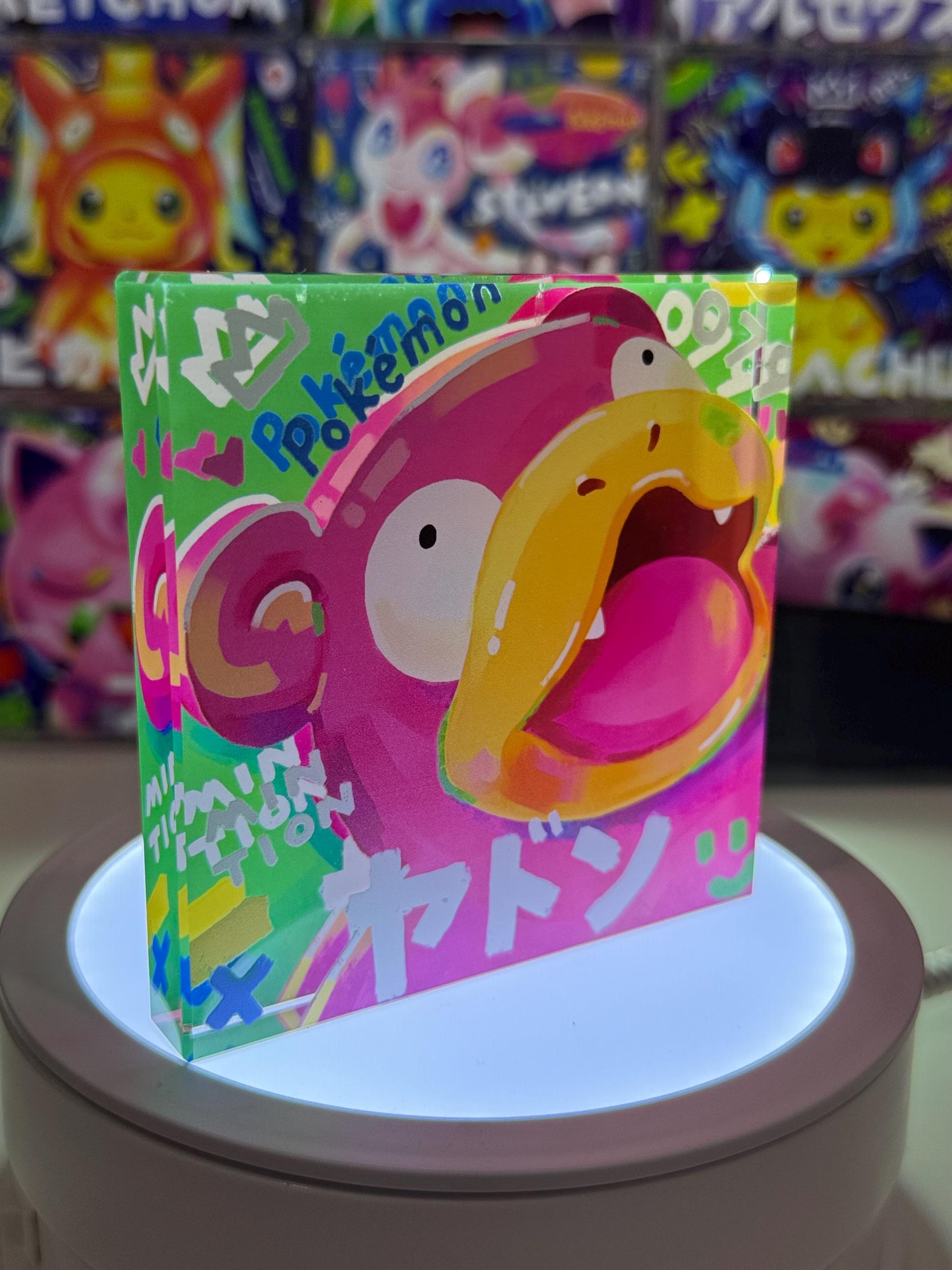 Slowpoke CustomMade Pokemon Crystal Acrylic Block 10x10x1.5cm-Gift For him-Pokemon fan-Pokemon TCG PTCG-Pikachu Charizard Full Art