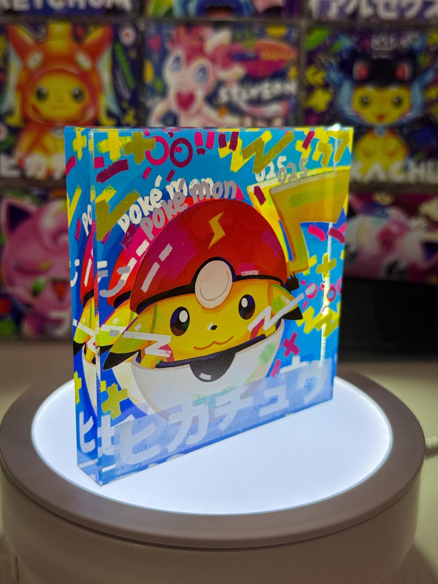 PikachuBall CustomMade Pokemon Crystal Acrylic Block 10x10x1.5cm-Gift For him-Pokemon fan-Pokemon TCG PTCG-Pikachu Charizard Full Art