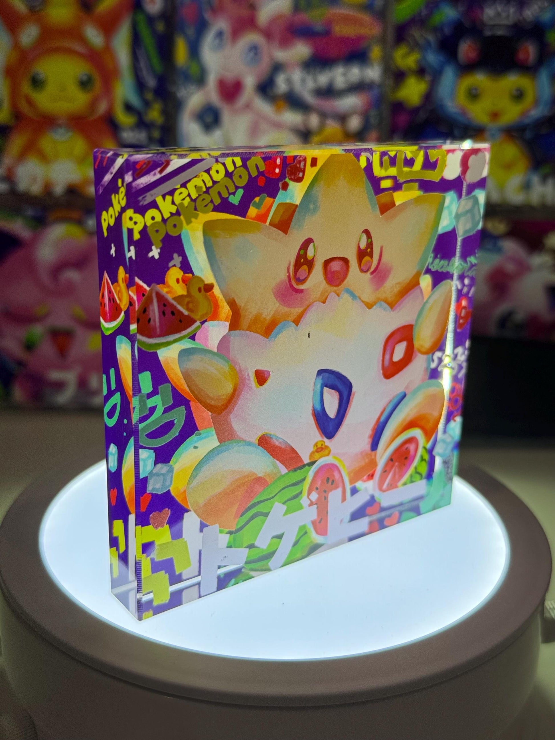 Togepi CustomMade Pokemon Decoration Full Art Acrylic Block 10x10x1.5cm-Gift For him-Pokemon fan-Pokemon TCG PTCG-Pikachu Charizard
