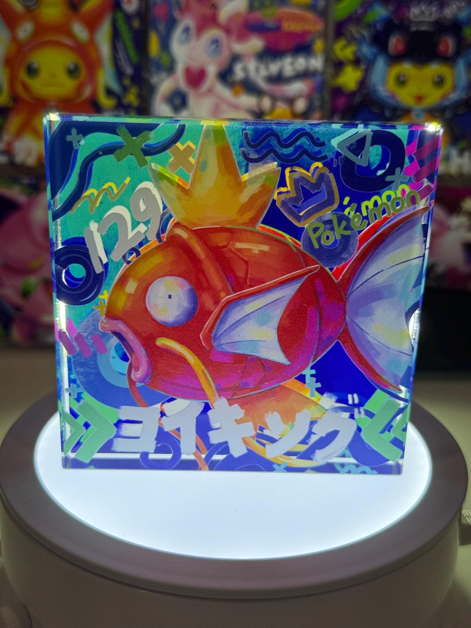 Magikarp CustomMade Pokemon Crystal Acrylic Block 10x10x1.5cm-Gift For him-Pokemon fan-Pokemon TCG PTCG-Pikachu Charizard Full Art