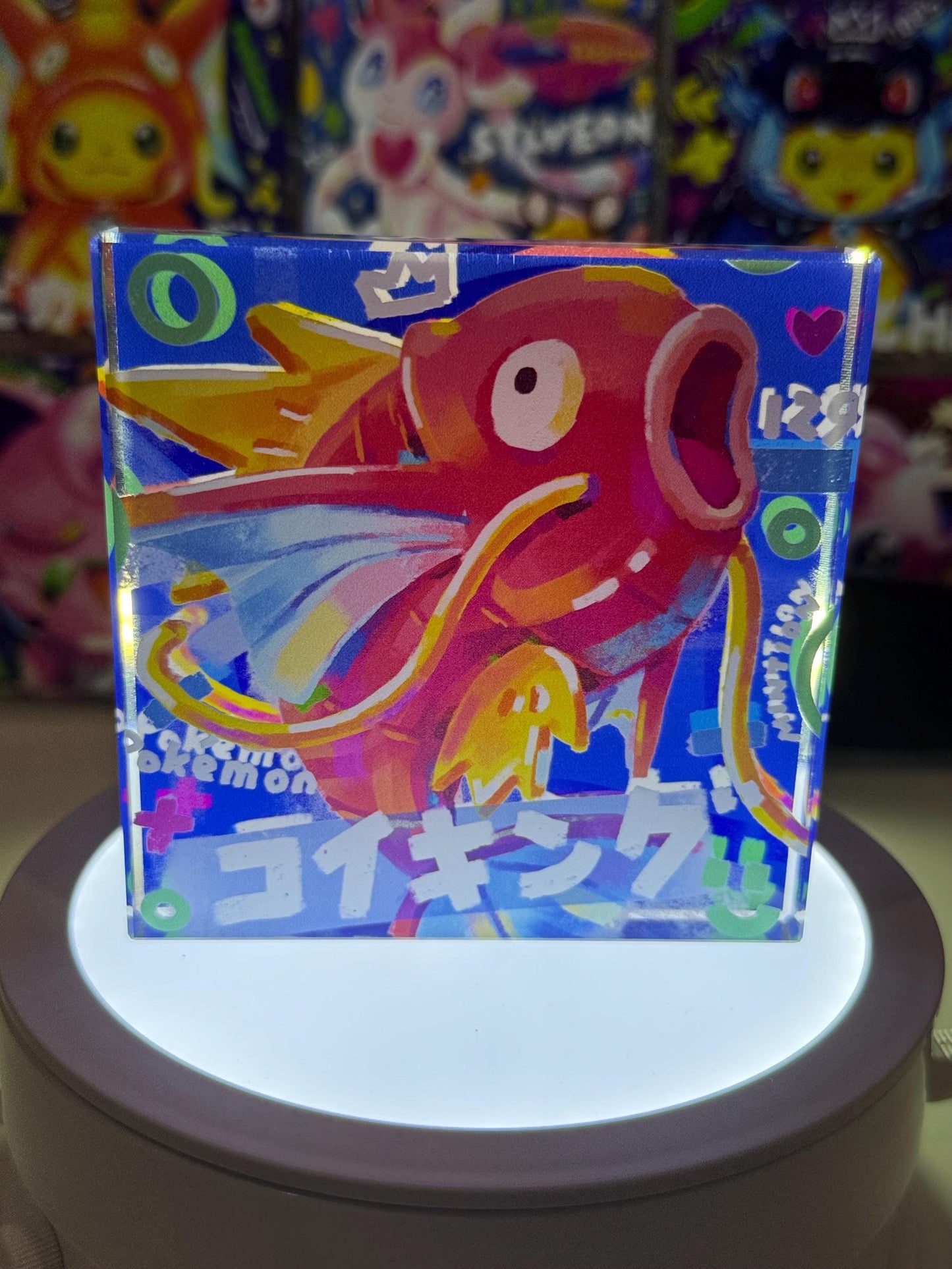 Magikarp CustomMade Pokemon Crystal Acrylic Block 10x10x1.5cm-Gift For him-Pokemon fan-Pokemon TCG PTCG-Pikachu Charizard Full Art