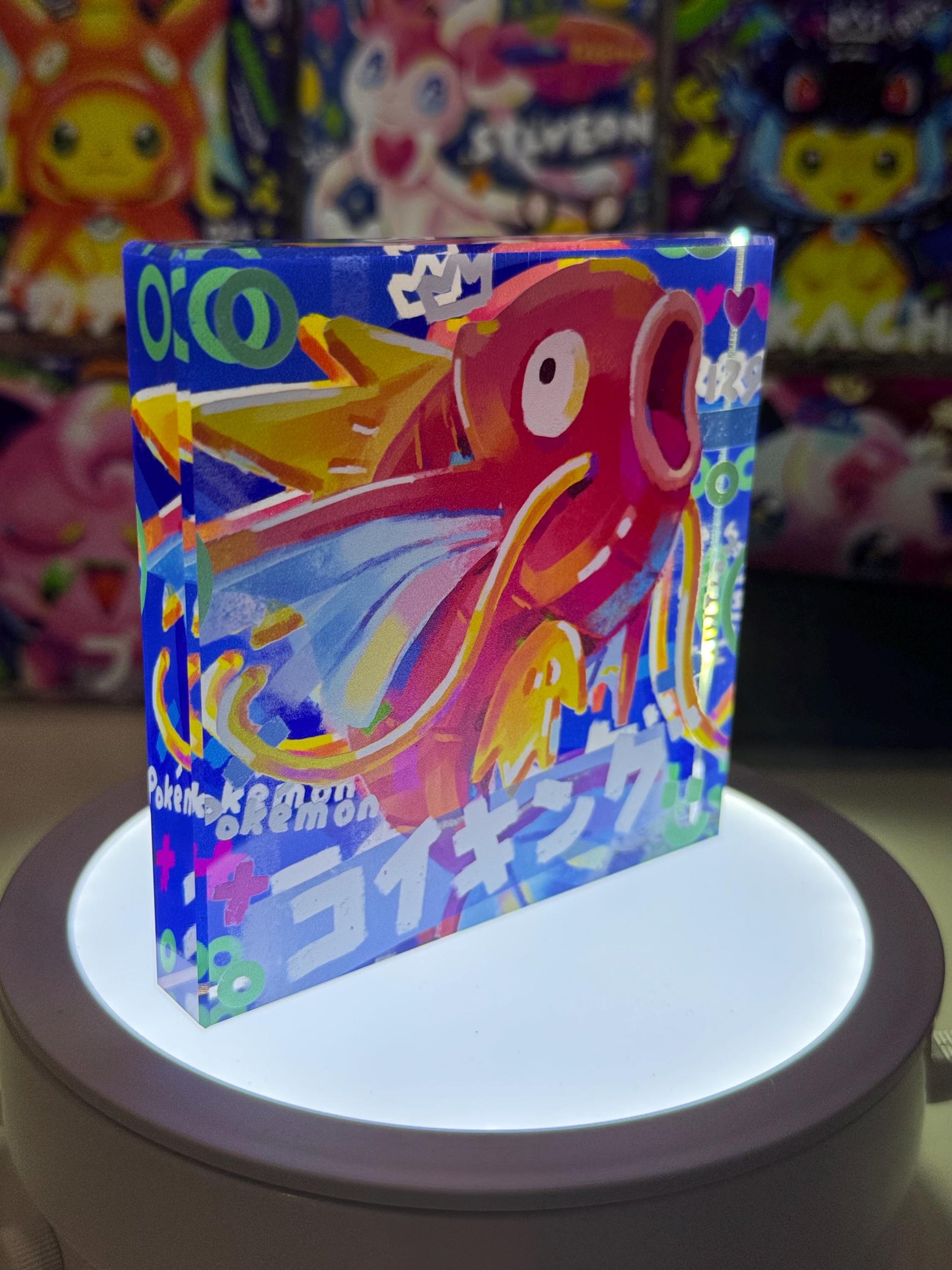 Magikarp CustomMade Pokemon Crystal Acrylic Block 10x10x1.5cm-Gift For him-Pokemon fan-Pokemon TCG PTCG-Pikachu Charizard Full Art