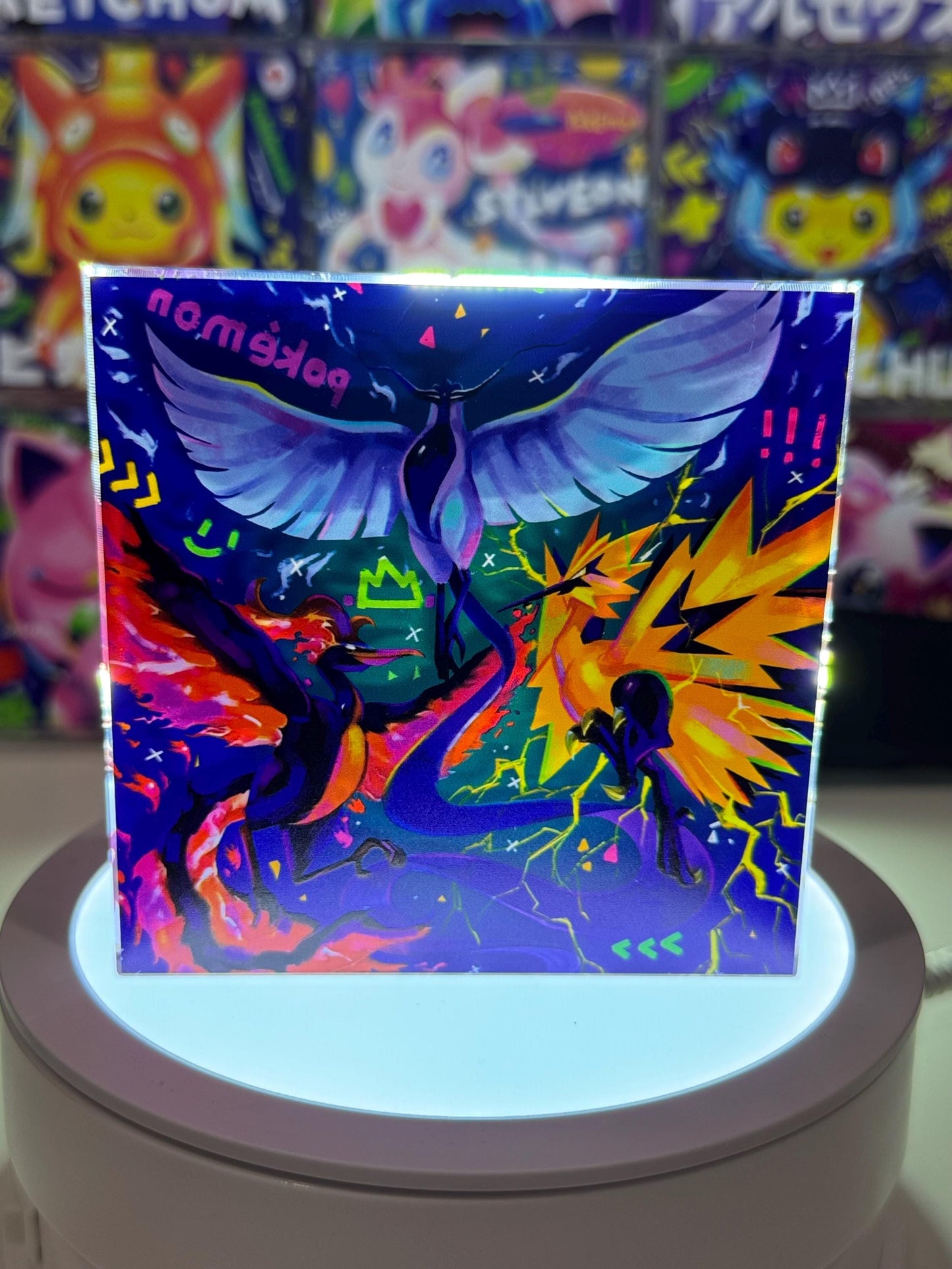 Legendary Birds CustomMade Pokemon Crystal Acrylic Block 10x10x1.5cm-Gift For him-Pokemon fan-Pokemon TCG PTCG-Pikachu Charizard Full Art