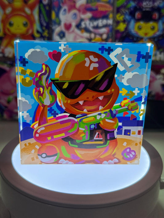 Charmander CustomMade Pokemon Crystal Acrylic Block 10cmx10cmx1.5cm-Gift For him-Pokemon fan-Pokemon TCG PTCG-Pikachu Charizard Full Art