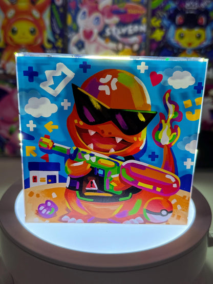 Charmander CustomMade Pokemon Crystal Acrylic Block 10cmx10cmx1.5cm-Gift For him-Pokemon fan-Pokemon TCG PTCG-Pikachu Charizard Full Art