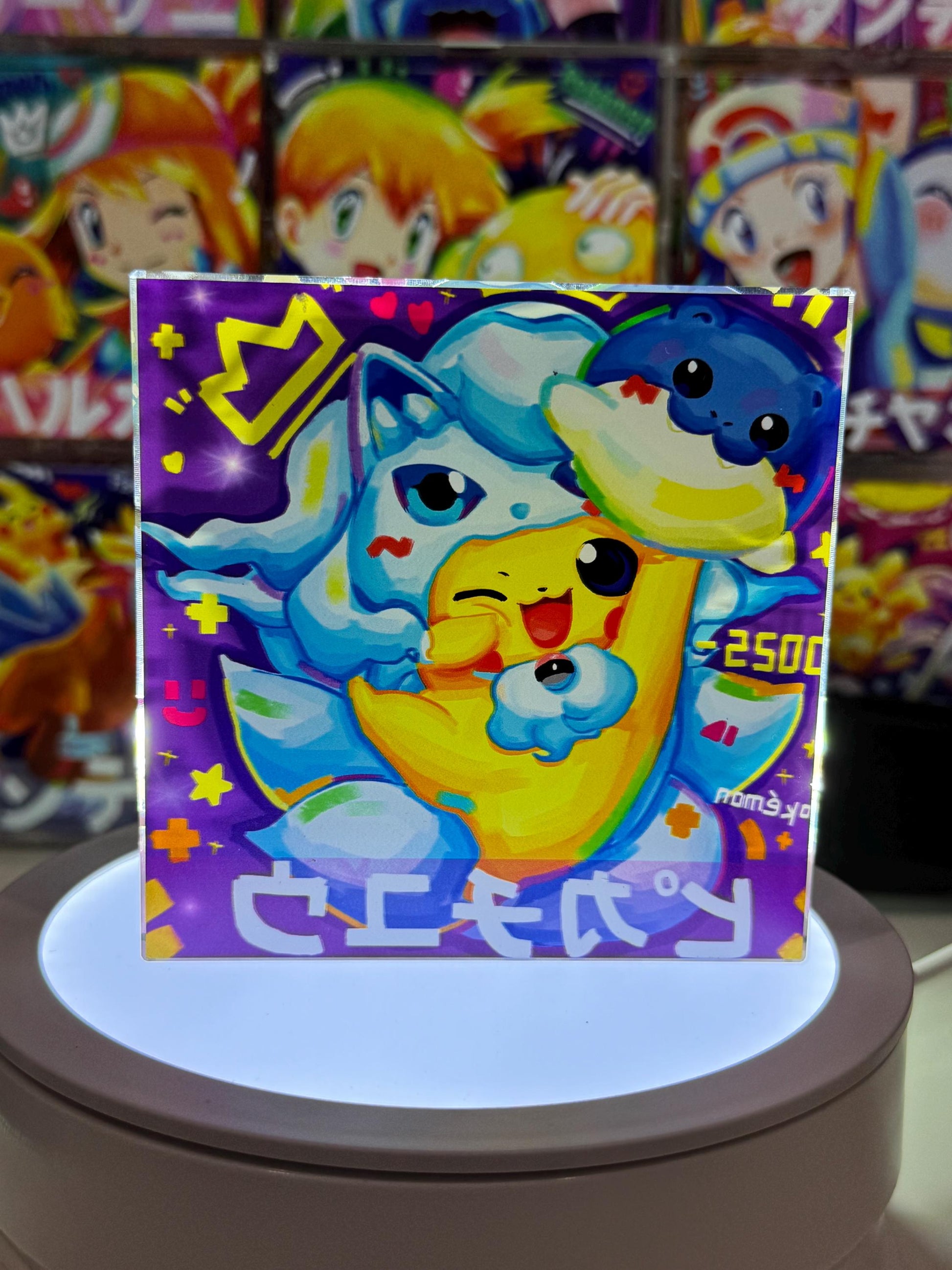 Poncho Pikachu CustomMade Pokemon Crystal Acrylic Block 10x10x1.5cm-Gift For him-Pokemon fan-Pokemon TCG PTCG-Pikachu Charizard Full Art