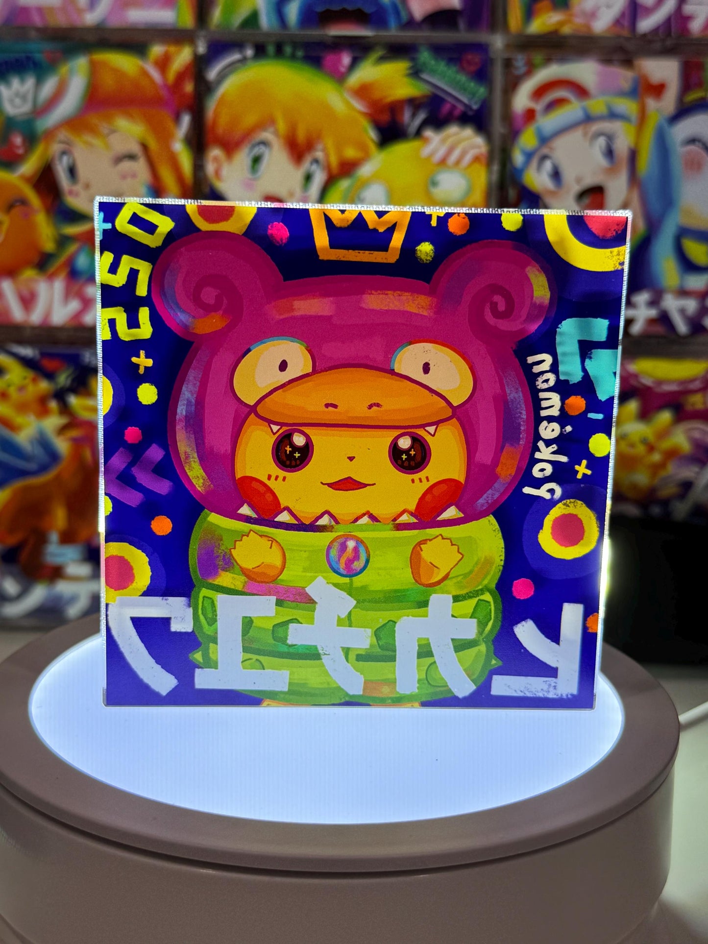 Poncho Pikachu CustomMade Pokemon Crystal Acrylic Block 10x10x1.5cm-Gift For him-Pokemon fan-Pokemon TCG PTCG-Pikachu Charizard Full Art