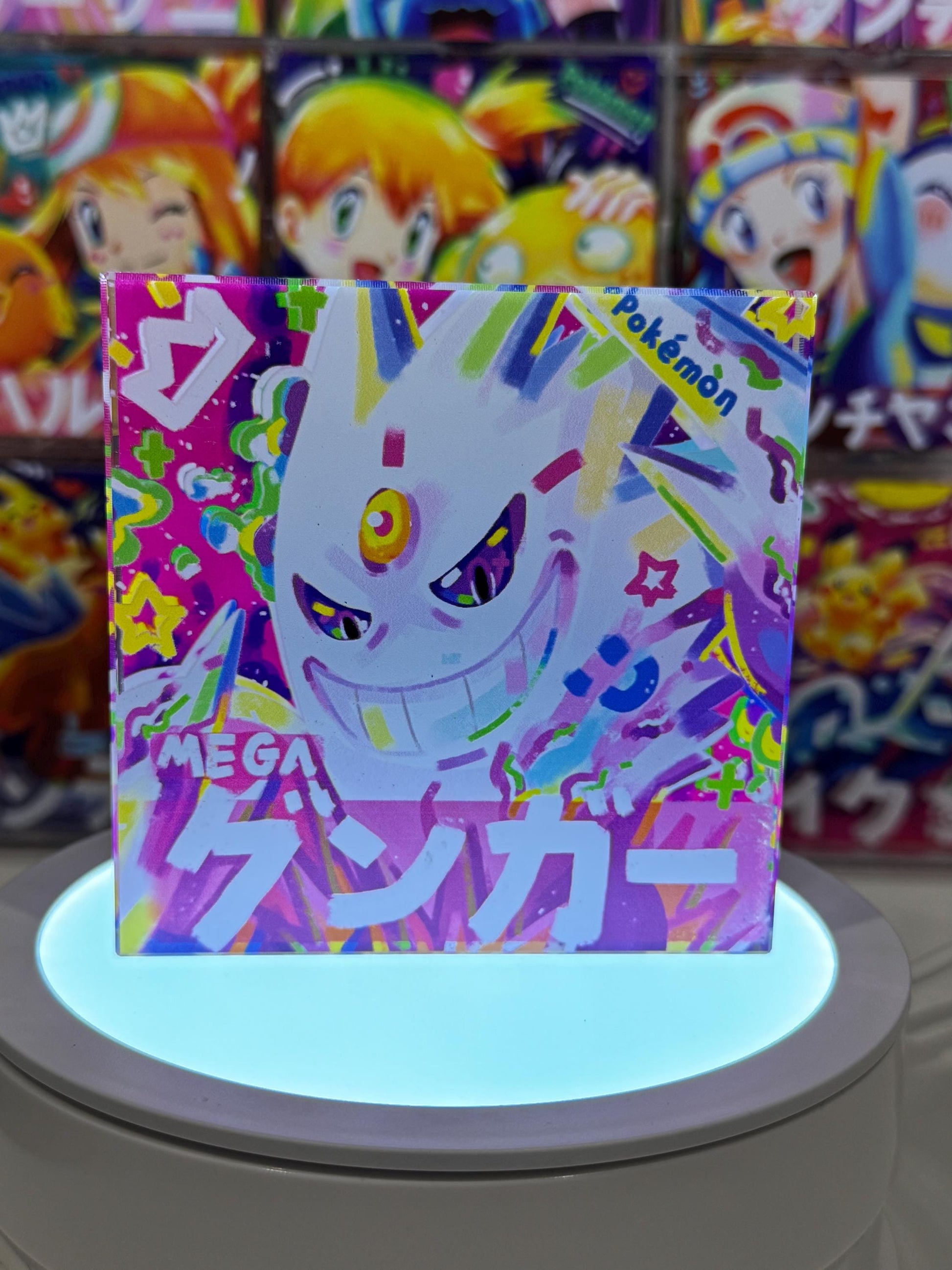 Gengar Mega CustomMade Pokemon Crystal Acrylic Block 10x10x1.5cm-Gift For him-Pokemon fan-Pokemon TCG PTCG-Pikachu Charizard Full Art
