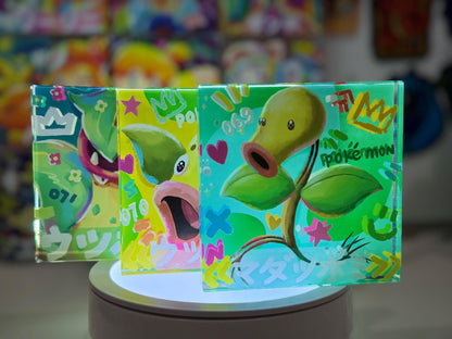 Bellsprout Evolution Chain CustomMade Pokemon Crystal Acrylic Block 10x10x1.5cm-Gift For him-Pokemon fan-Pokemon TCG PTCG Full Art