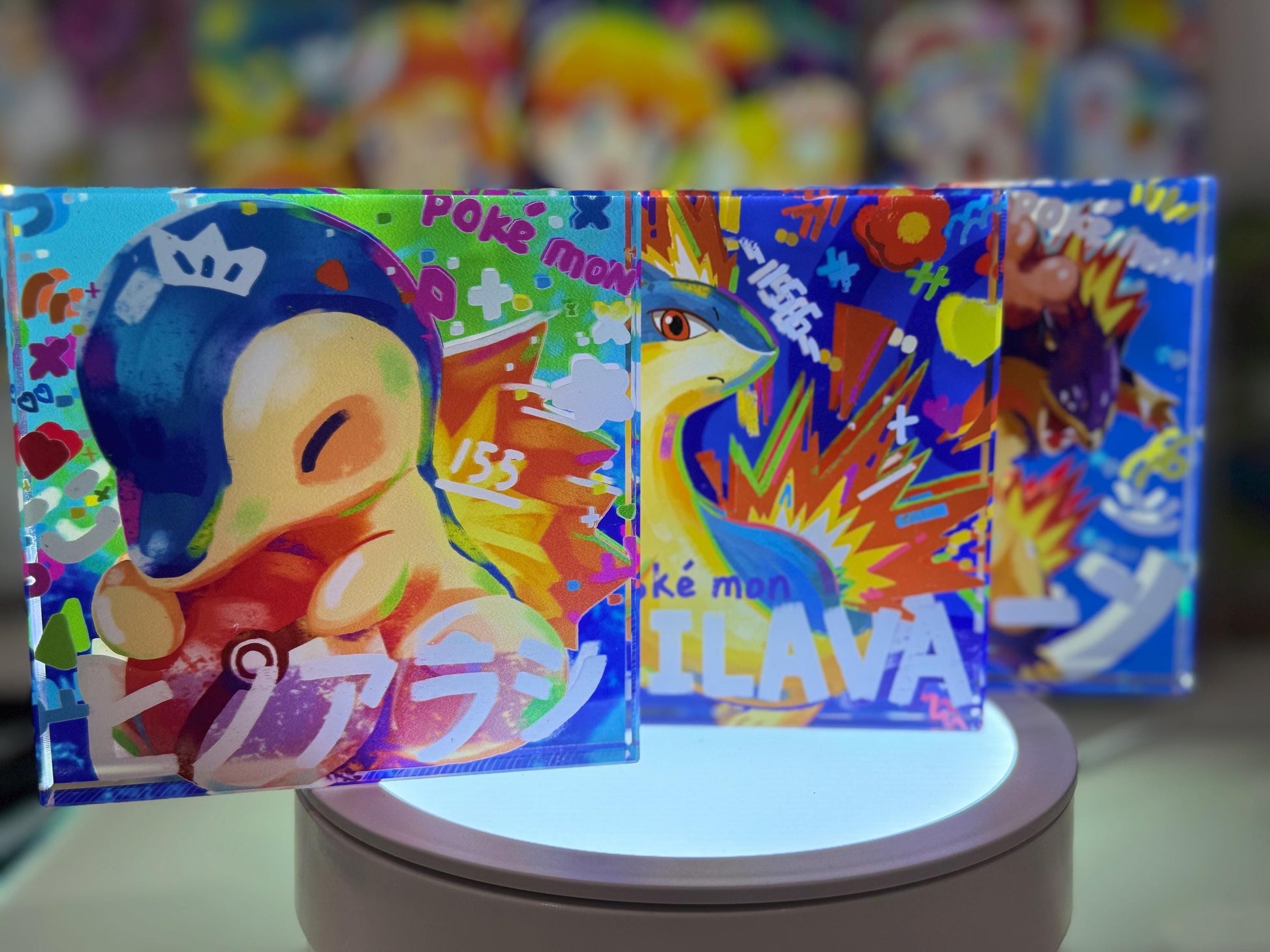 Cyndaquil Evolution Chain CustomMade Pokemon Crystal Acrylic Block 10x10x1.5cm-Gift For him-Pokemon fan-Pokemon TCG PTCG Full Art