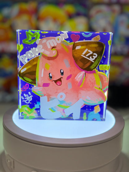 Clefairy Cleffa Evolution Chain CustomMade Pokemon Crystal Acrylic Block 10x10x1.5cm-Gift For him-Pokemon fan-Pokemon TCG PTCG Full Art