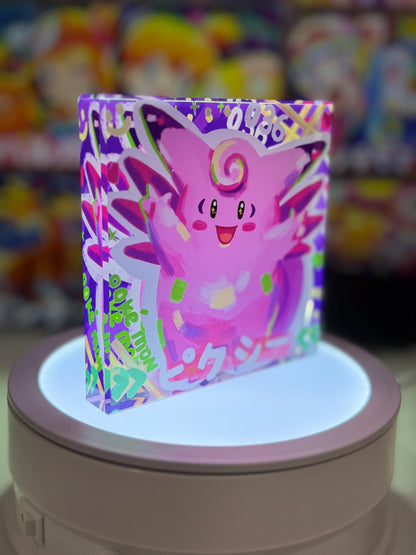 Clefairy Cleffa Evolution Chain CustomMade Pokemon Crystal Acrylic Block 10x10x1.5cm-Gift For him-Pokemon fan-Pokemon TCG PTCG Full Art