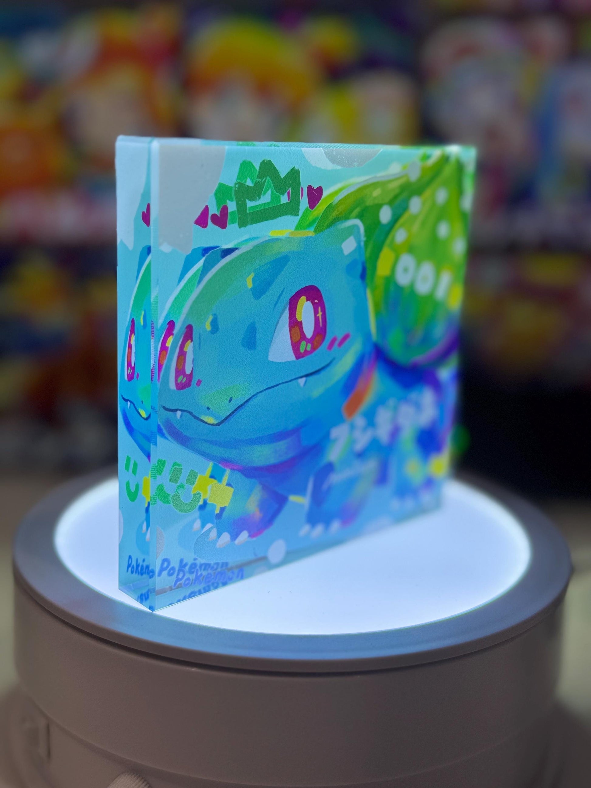 Bulbasaur Evolution Chain CustomMade Pokemon Crystal Acrylic Block 10x10x1.5cm-Gift For him-Pokemon fan-Pokemon TCG PTCG Full Art