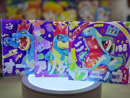 Totodile Evolution Chain CustomMade Pokemon Crystal Acrylic Block 10x10x1.5cm-Gift For him-Pokemon fan-Pokemon TCG PTCG Full Art