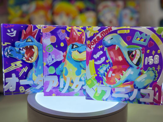 Totodile Evolution Chain CustomMade Pokemon Crystal Acrylic Block 10x10x1.5cm-Gift For him-Pokemon fan-Pokemon TCG PTCG Full Art