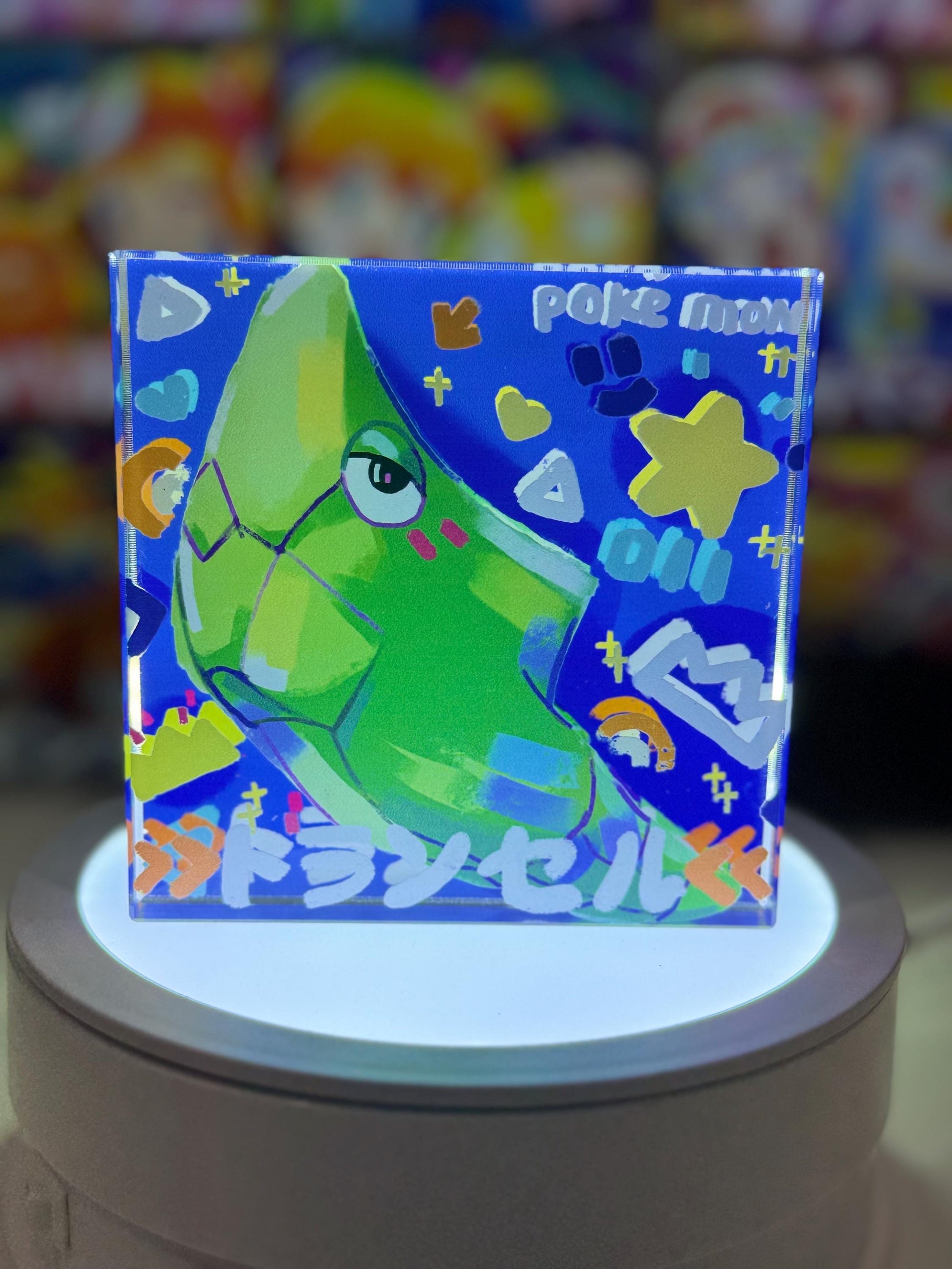 Caterpie Evolution Chain CustomMade Pokemon Crystal Acrylic Block 10x10x1.5cm-Gift For him-Pokemon fan-Pokemon TCG PTCG Full Art