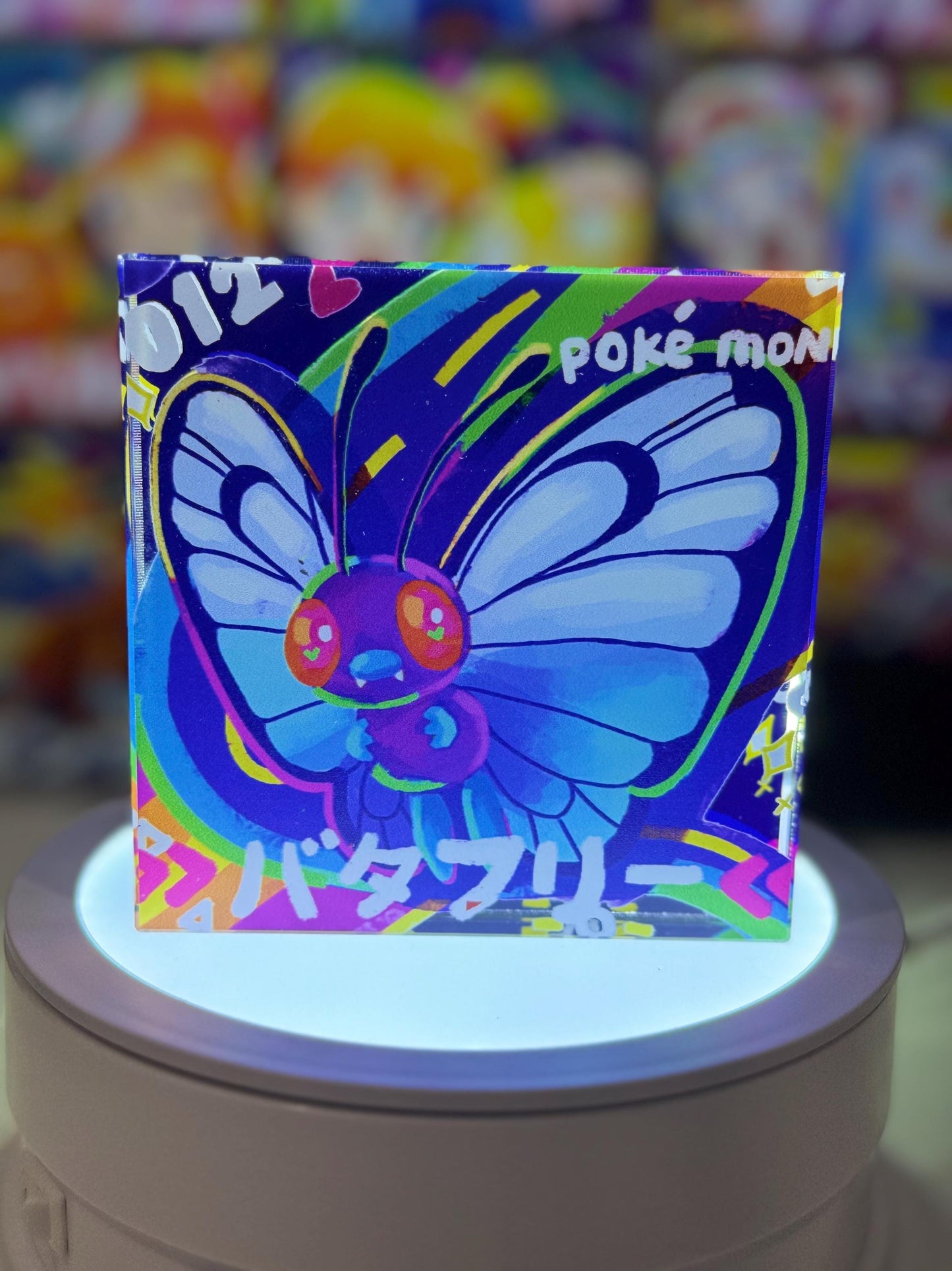 Caterpie Evolution Chain CustomMade Pokemon Crystal Acrylic Block 10x10x1.5cm-Gift For him-Pokemon fan-Pokemon TCG PTCG Full Art