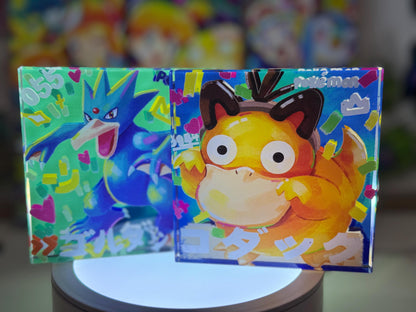 Psyduck Golduck Evolution CustomMade Pokemon Crystal Acrylic Block 10x10x1.5cm-Gift For him-Pokemon fan-Pokemon TCG PTCG Full Art