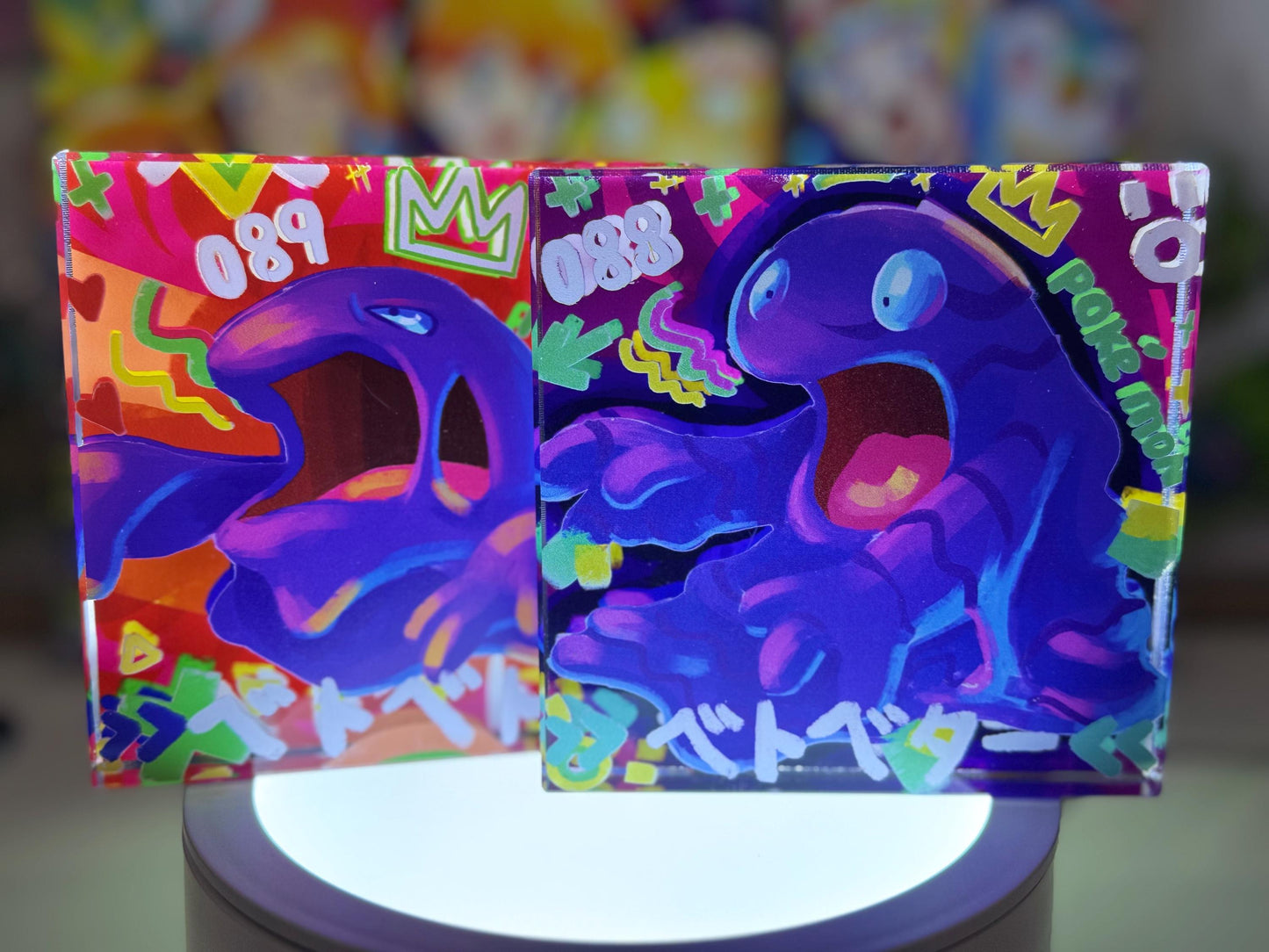 Grimer Muk Evolution Chain CustomMade Pokemon Crystal Acrylic Block 10x10x1.5cm-Gift For him-Pokemon fan-Pokemon TCG PTCG Full Art