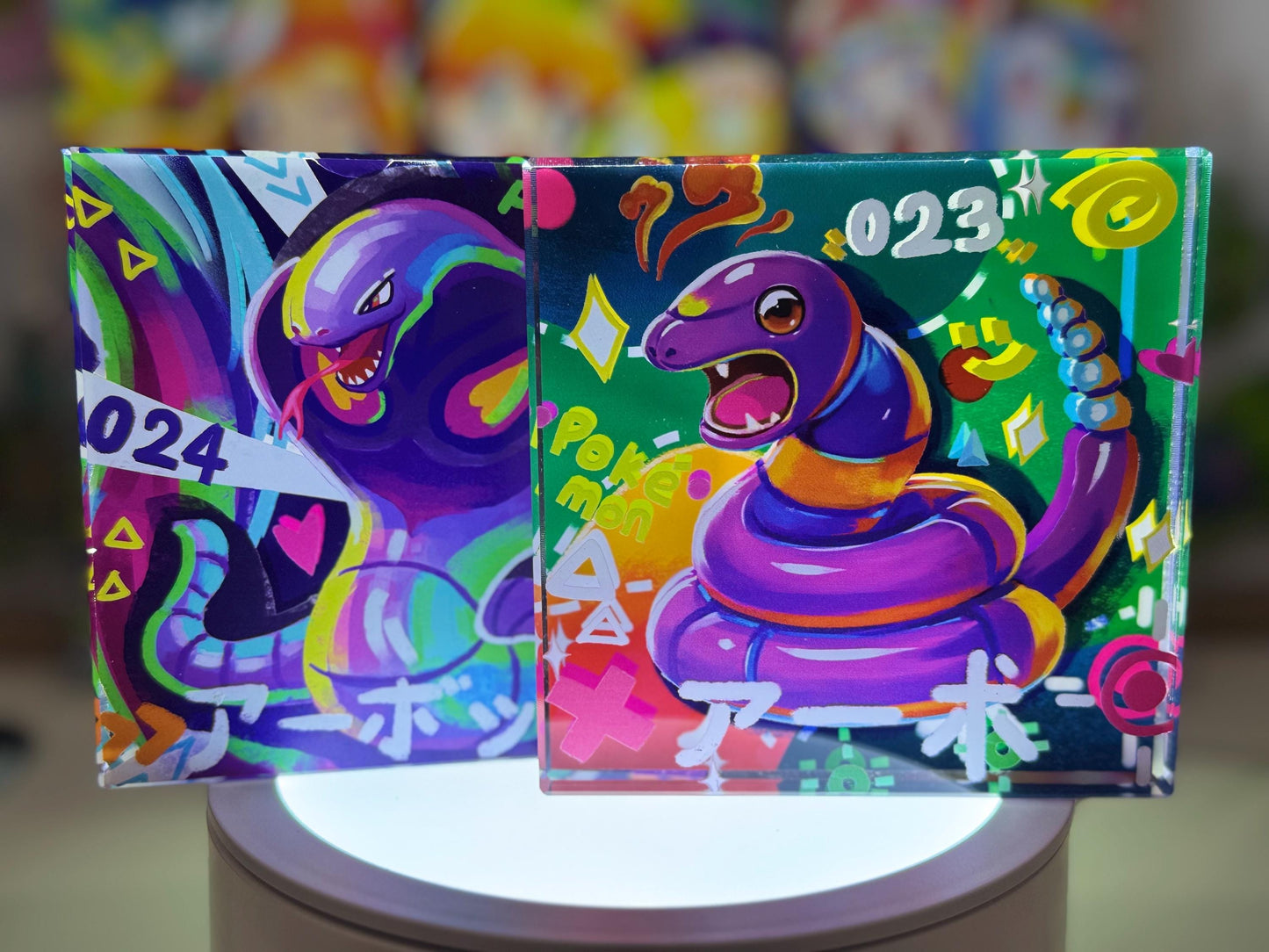 Arbok Ekans Evolution Chain CustomMade Pokemon Crystal Acrylic Block 10x10x1.5cm-Gift For him-Pokemon fan-Pokemon TCG PTCG Full Art