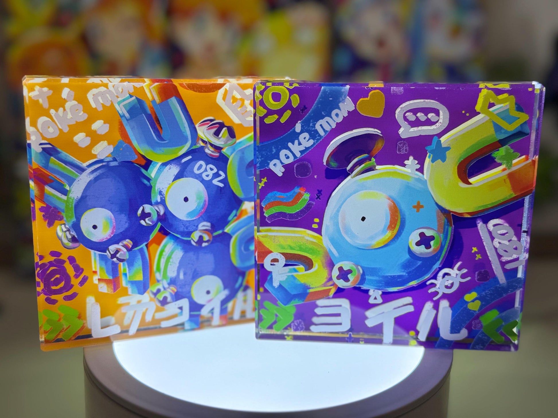 Magnemite Magneton Evolution Chain CustomMade Pokemon Crystal Acrylic Block 10x10x1.5cmGift For him-Pokemon fan-Pokemon TCG PTCG Full Art