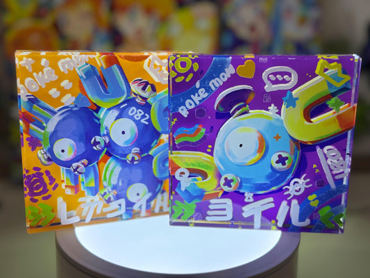 Magnemite Magneton Evolution Chain CustomMade Pokemon Crystal Acrylic Block 10x10x1.5cmGift For him-Pokemon fan-Pokemon TCG PTCG Full Art