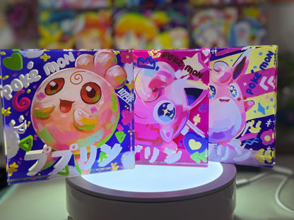 Jigglypuff Evolution Chain CustomMade Pokemon Crystal Acrylic Block 10x10x1.5cm-Gift For him-Pokemon fan-Pokemon TCG PTCG Full Art