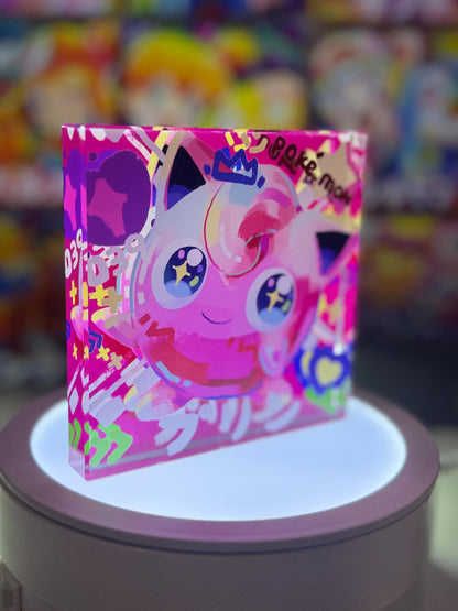 Jigglypuff Evolution Chain CustomMade Pokemon Crystal Acrylic Block 10x10x1.5cm-Gift For him-Pokemon fan-Pokemon TCG PTCG Full Art