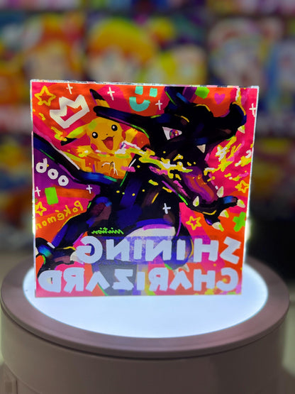 Charizard Shining Red/Black CustomMade Pokemon Crystal Acrylic Block 10x10x1.5cm-Gift For him-Pokemon fan-Pokemon TCG PTCG Full Art