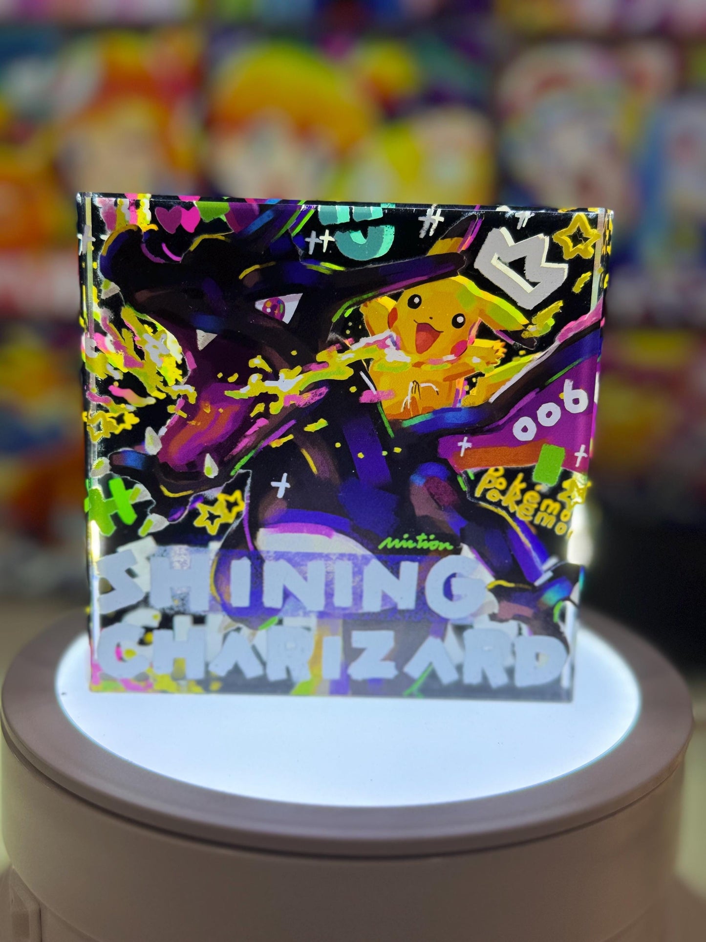 Charizard Shining Red/Black CustomMade Pokemon Crystal Acrylic Block 10x10x1.5cm-Gift For him-Pokemon fan-Pokemon TCG PTCG Full Art