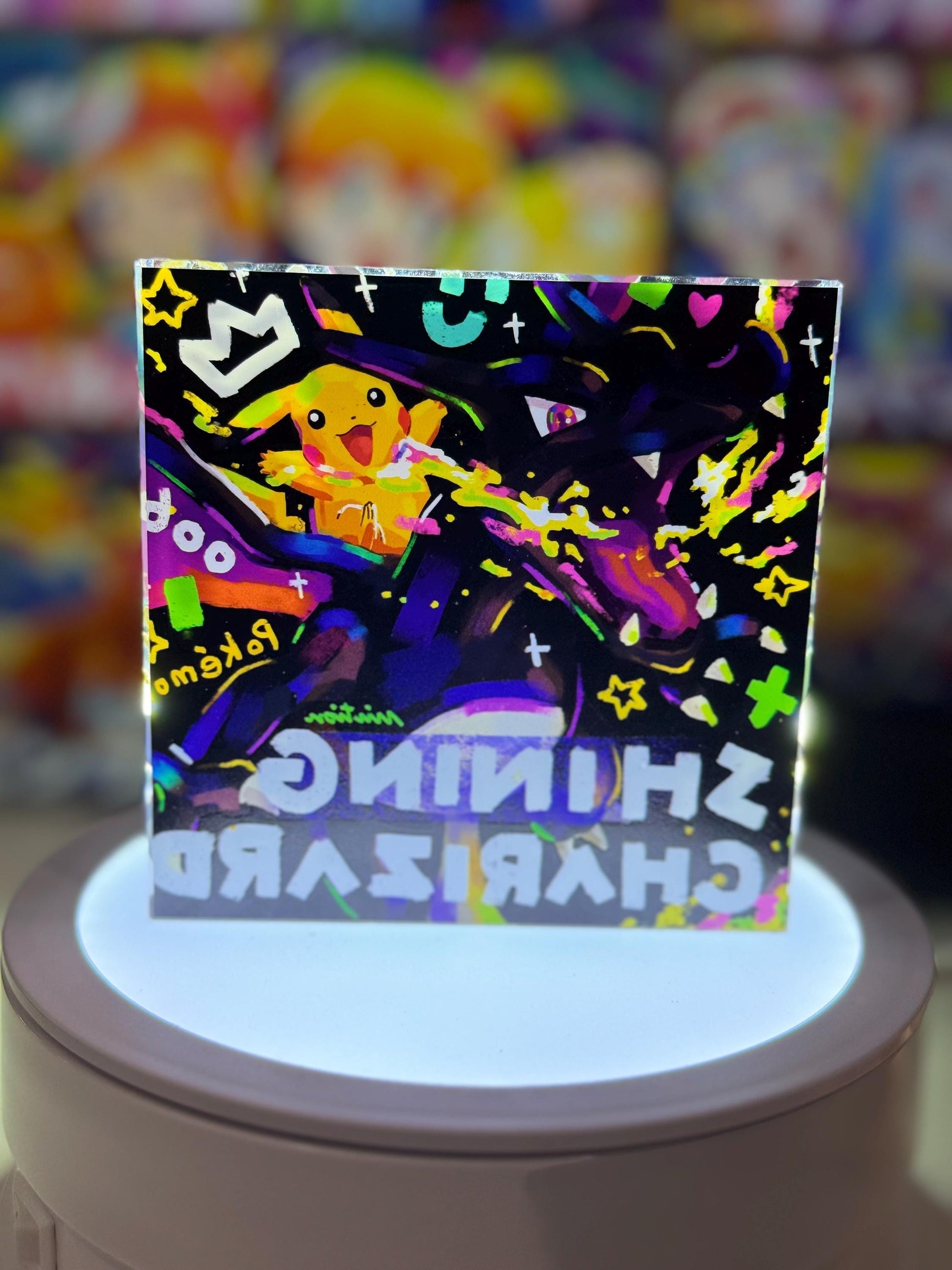 Charizard Shining Red/Black CustomMade Pokemon Crystal Acrylic Block 10x10x1.5cm-Gift For him-Pokemon fan-Pokemon TCG PTCG Full Art