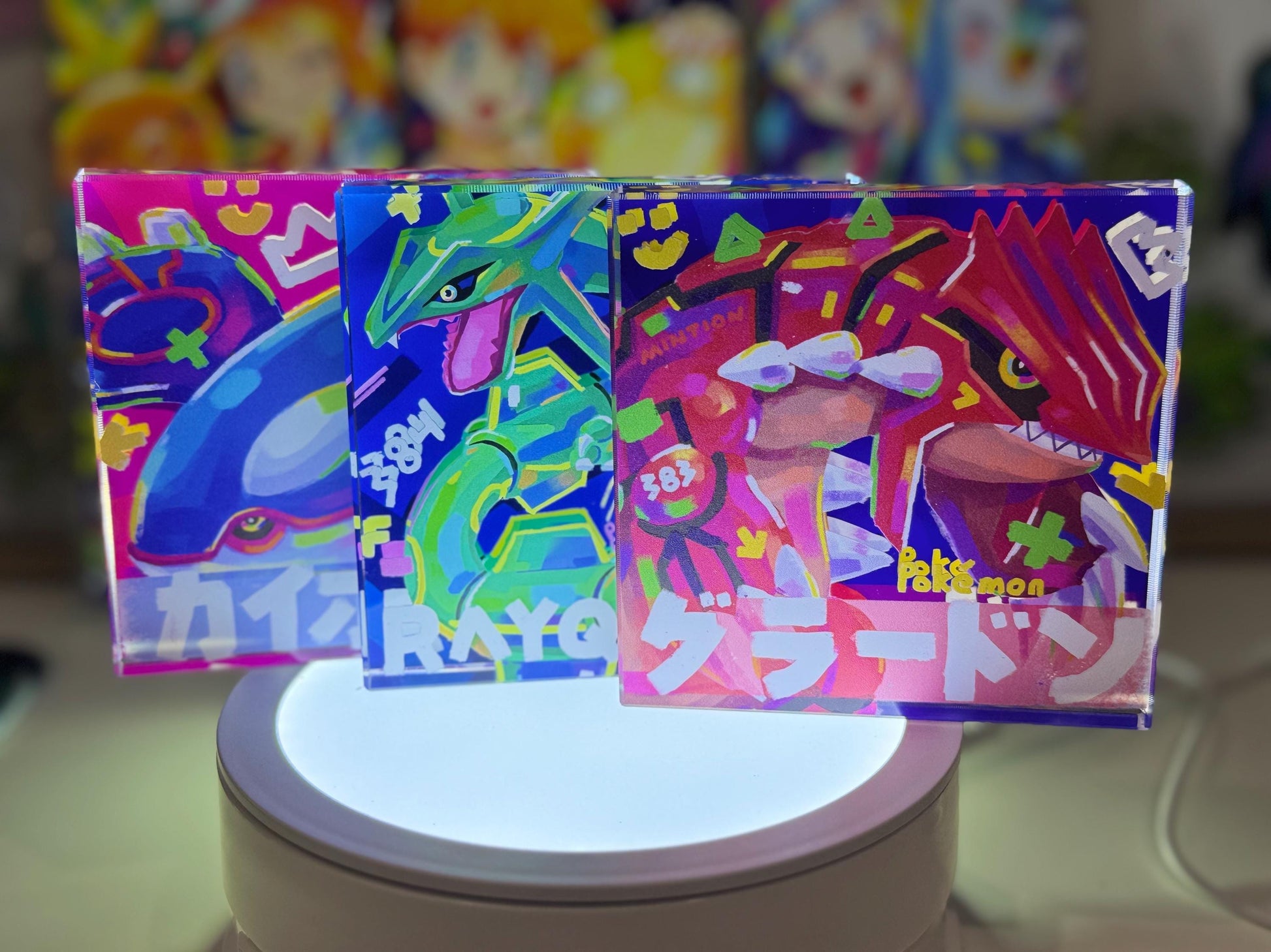 Groudon Kyogre Rayquaza Legendary CustomMade Pokemon Crystal Acrylic Block 10x10x1.5cm-Gift For him-Pokemon fan-Pokemon TCG PTCG Full Art