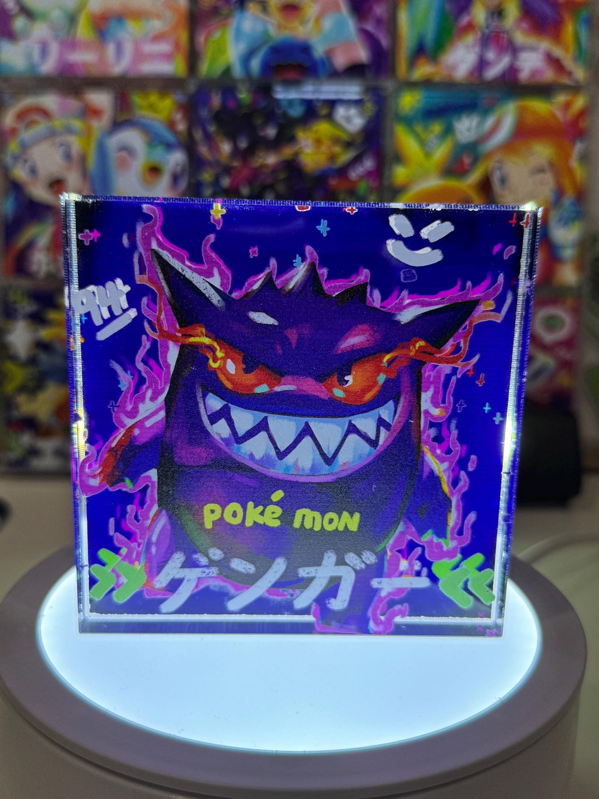 Gengar CustomMade Pokemon Acrylic Crystal Block-10cm Handcrafted Gift for Collectors TCG PTCG-Pikachu Charizard Original Display Art