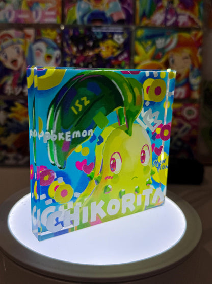 Chikorita CustomMade Pokemon Acrylic Crystal Block-10cm Handcrafted Gift for Collectors TCG PTCG-Pikachu Charizard Original Display Art