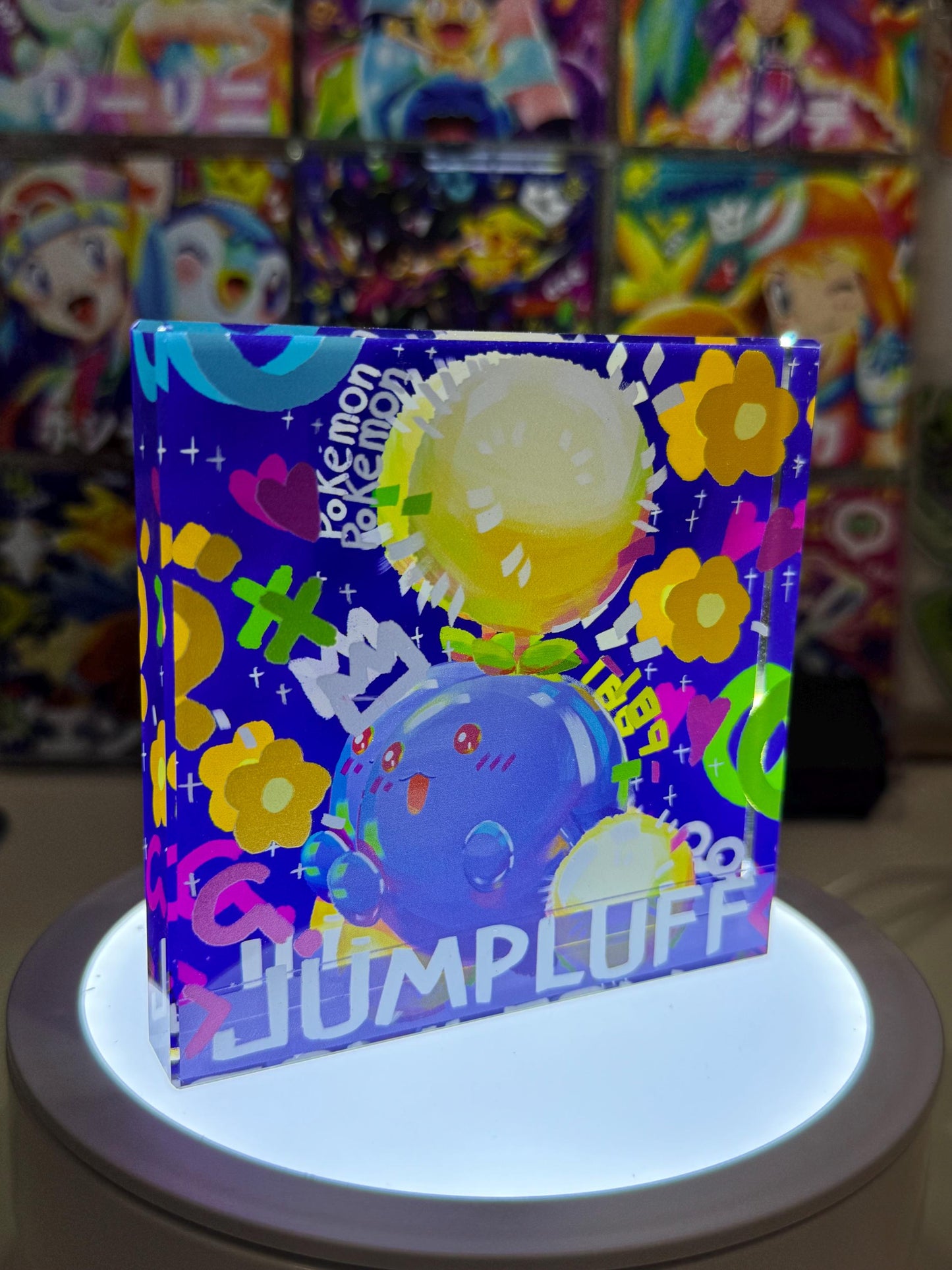 Jumpluff CustomMade Pokemon Acrylic Crystal Block-10cm Handcrafted Gift for Collectors TCG PTCG-Pikachu Charizard Original Display Art