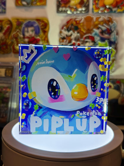 Piplup CustomMade Pokemon Crystal Acrylic Block 10cmx10cmx1.5cm-Gift For him-Pokemon fan-Pokemon TCG PTCG-Pikachu Charizard Full Art