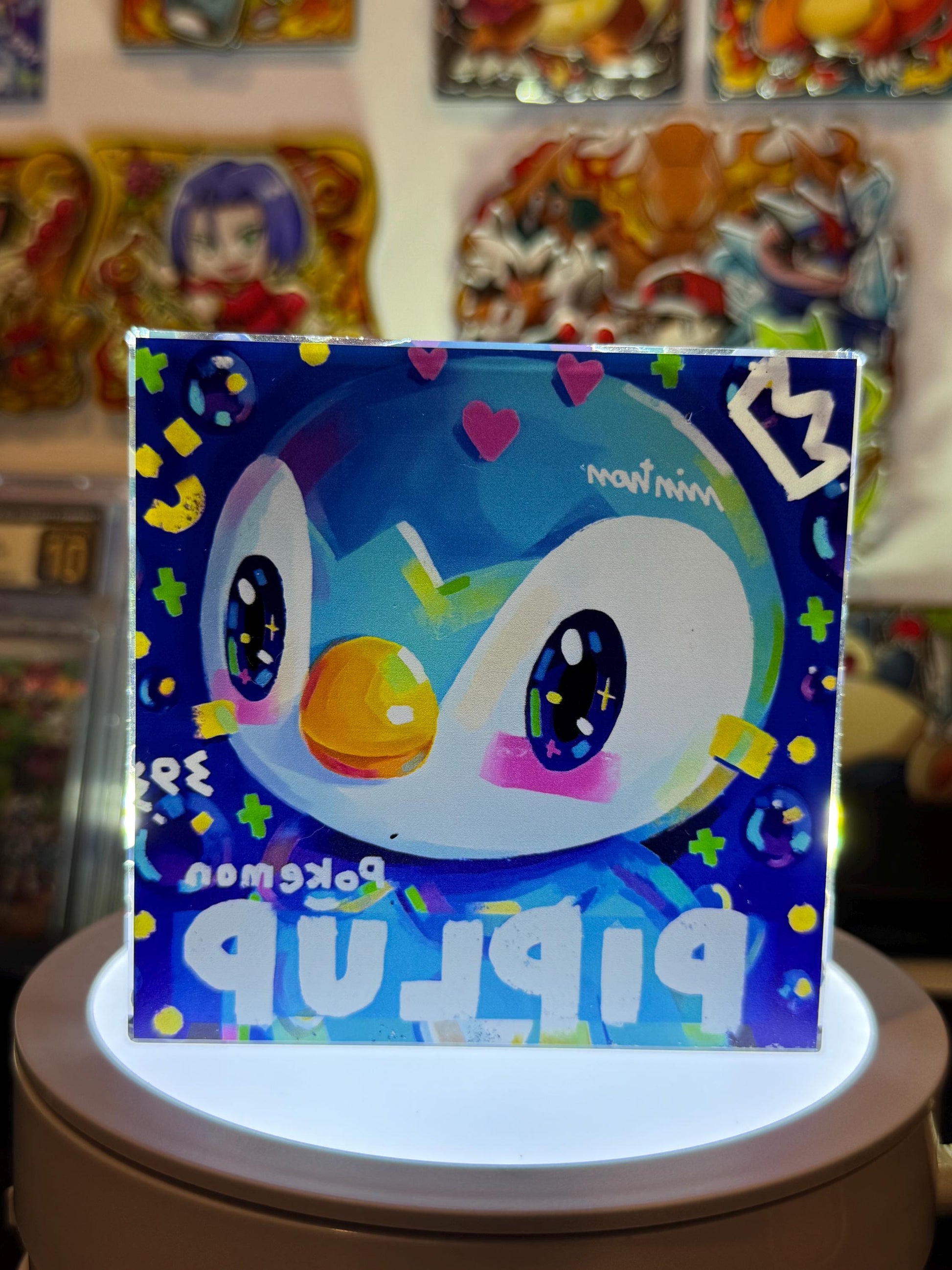 Piplup CustomMade Pokemon Crystal Acrylic Block 10cmx10cmx1.5cm-Gift For him-Pokemon fan-Pokemon TCG PTCG-Pikachu Charizard Full Art