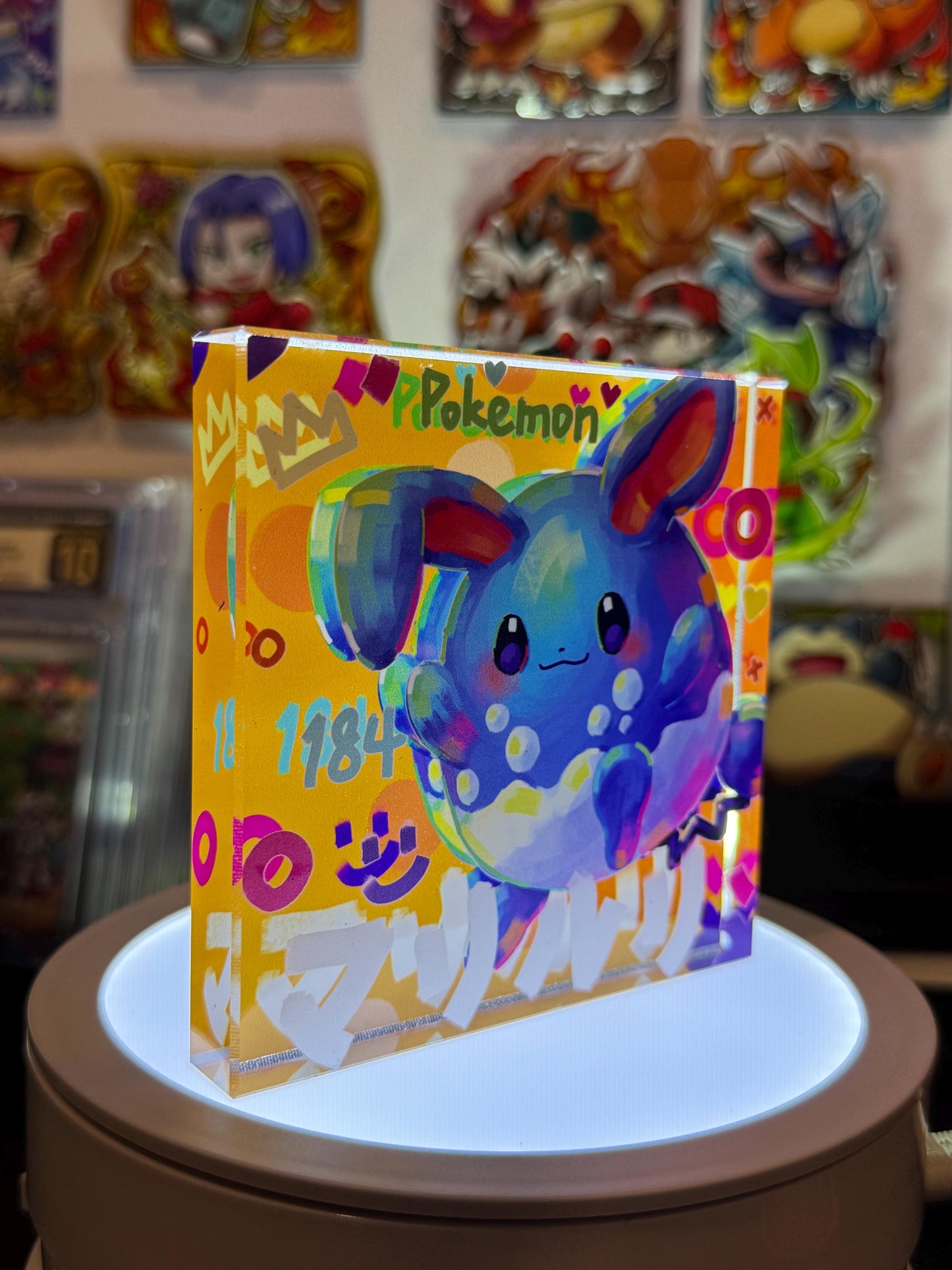 Azumarill CustomMade Pokemon Crystal Acrylic Block 10x10x1.5cm-Gift For him-Pokemon fan-Pokemon TCG PTCG-Pikachu Charizard Full Art