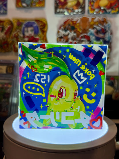 Chikorita CustomMade Pokemon Crystal Acrylic Block 10cmx10cmx1.5cm-Gift For him-Pokemon fan-Pokemon TCG PTCG-Pikachu Charizard Full Art
