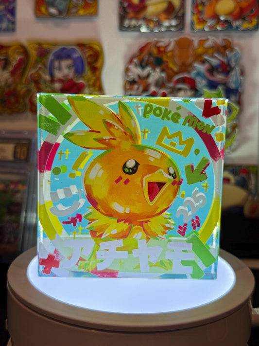 Torchic CustomMade Pokemon Crystal Acrylic Block 10cmx10cmx1.5cm-Gift For him-Pokemon fan-Pokemon TCG PTCG-Pikachu Charizard Full Art
