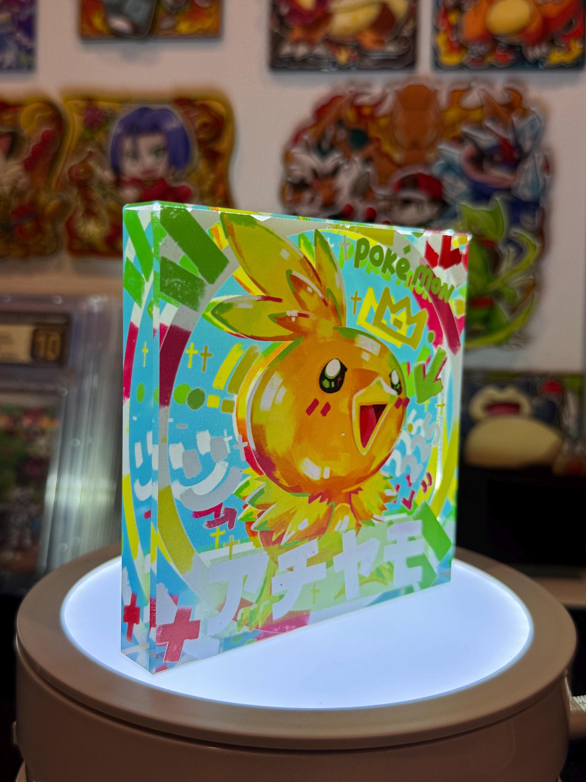 Torchic CustomMade Pokemon Crystal Acrylic Block 10cmx10cmx1.5cm-Gift For him-Pokemon fan-Pokemon TCG PTCG-Pikachu Charizard Full Art